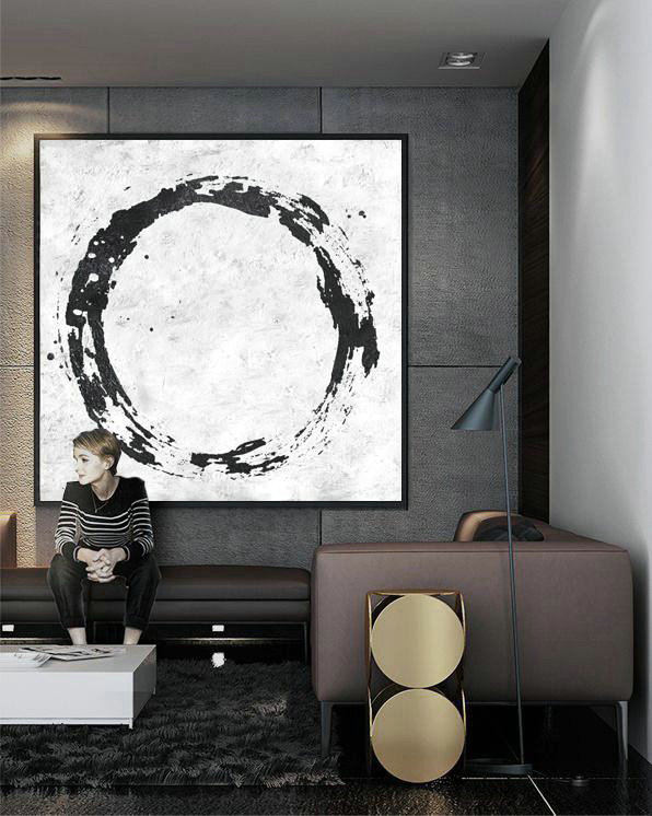 Extra Large 72" Acrylic Painting,Oversized Minimal Black And White Painting - Modern Wall Art